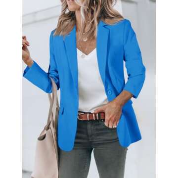 Cicy Bell Womens Casual Blazers Open Front Long Sleeve Work Office Suit Jackets Blazer Blue