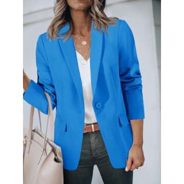 Cicy Bell Womens Casual Blazers Open Front Long Sleeve Work Office Suit Jackets Blazer Blue