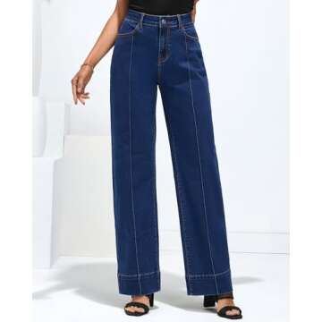 luvamia Jeans for Women High Waist Womens Plus Size Jeans Womans Jeans Dark Wash Jeans Women High Rise Wide Leg Pants for Women Size 18 Jeans for Women Size X-Large Size 16 18