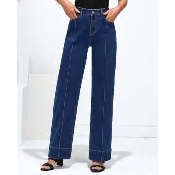 luvamia Jeans for Women High Waist Womens Plus Size Jeans Womans Jeans Dark Wash Jeans Women High Rise Wide Leg Pants for Women Size 18 Jeans for Women Size X-Large Size 16 18