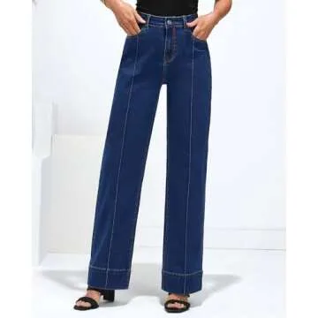luvamia Jeans for Women High Waist Womens Plus Size Jeans Womans Jeans Dark Wash Jeans Women High Rise Wide Leg Pants for Women Size 18 Jeans for Women Size X-Large Size 16 18