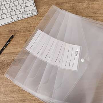 EOOUT 30pcs Plastic Envelopes, Clear Envelopes with Snap Closure, Document Folders Letter Size A4 Size File Envelopes with Label Pocket for School Home Work Office Organization