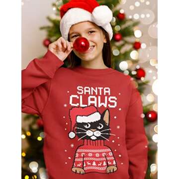 Tstars Funny Cat Kids Ugly Christmas Sweater Youth Girls Boys Santa Claws Holiday Tacky Xmas Sweaters Small Red