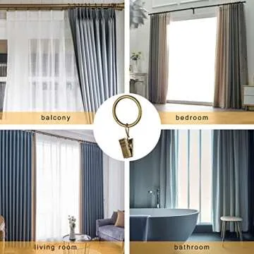 30 PCS Antique Brass Clips Curtain Hooks for Curtain Rod, This Small Drapery Curtain Ring with Clips Hook Fit Up to 0.4~0.75 -inch Drapery Panel