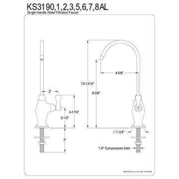 Kingston Brass KS3196AL Restoration Water Filtration Faucet, 4-5/8 Inch in Spout Reach, Polished Nic...