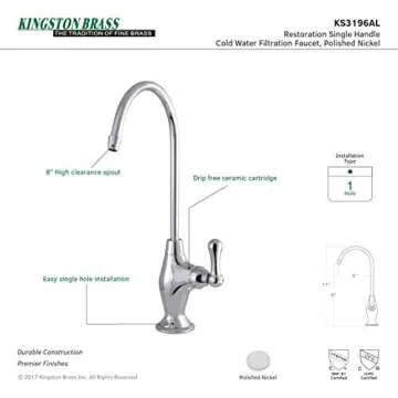 Kingston Brass KS3196AL Restoration Water Filtration Faucet, 4-5/8 Inch in Spout Reach, Polished Nickel