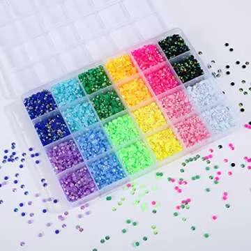 Sunfairy 24000Pc 4mm Nail Art Rhinestones Mixed Colors Round Gemstone Glitter Crystal Nail Flat Jelly Rhinestones Shiny Colorful Nail Stone Gems Design Flatback Rhinestone Kit for Nail Crafts