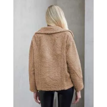 Budxapjw Women's Double Breasted Teddy Jacket - Stylish Warmth in Khaki