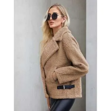 Budxapjw Women's Double Breasted Teddy Jacket in Khaki