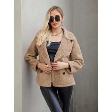 Budxapjw Women's Double Breasted Teddy Jacket in Khaki