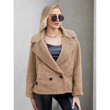 Budxapjw Women's Double Breasted Teddy Jacket in Khaki