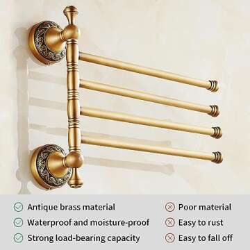 Antique Bronze Swivel Towel Rack 4 Arms Space-Saving