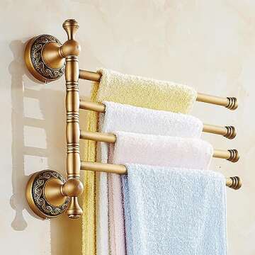 Antique Bronze Swivel Towel Rack 4 Arms Space-Saving