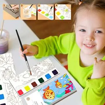 JUNQIU Watercolor Coloring Books for Kids Ages 4-8, Pocket Watercolor Painting Book for Toddlers, Ar...