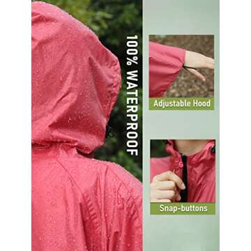 SaphiRose Unisex Rain Poncho Hooded Waterproof Raincoat for Adults Women (Rose Red)