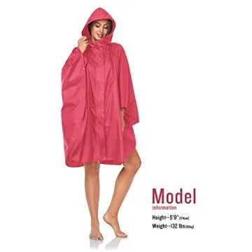 SaphiRose Waterproof Rain Poncho for Adults - Rose Red