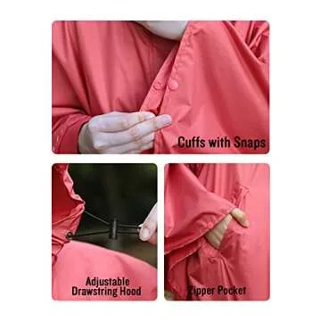 SaphiRose Waterproof Rain Poncho for Adults - Rose Red