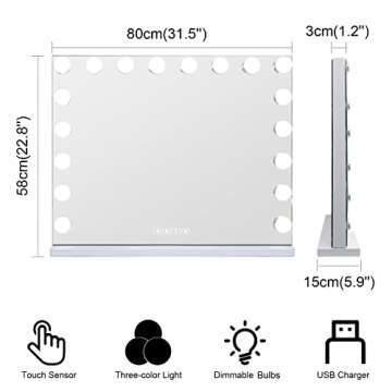 Fenair Large Lighted Vanity Makeup Mirror 32x23