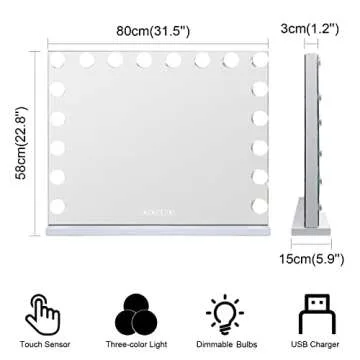 Fenair Large Lighted Vanity Makeup Mirror 32x23