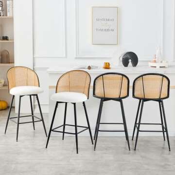 Bekrvio Swivel Counter Height Bar Stools Set of 4, Mid Century Modern 26" Bar Chairs with Rattan Bac...