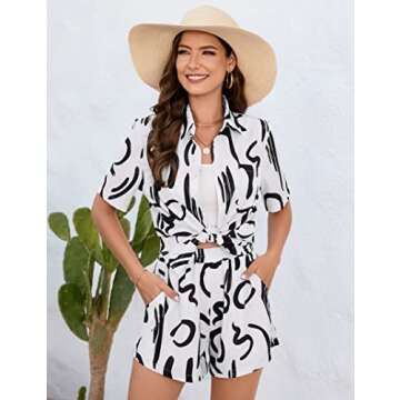 Kidlove Two Piece Sets for Women Summer Casual Loose Fit Outfits Short Sleeve Button Down Shirts and Shorts Set with Pockets