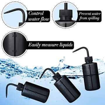 Nuogo 9 Pcs 250 ml Tattoo Wash Bottle Water Squirt Bottle Lab Squeeze Bottles Lash Water Bottle with Narrow Mouth Scale Labels Safety Rinse Bottle for Eyelash Extensions, Succulent Watering (Black)