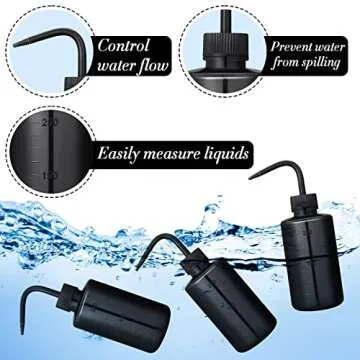 Nuogo 9 Pcs 250 ml Tattoo Wash Bottle Water Squirt Bottle Lab Squeeze Bottles Lash Water Bottle with Narrow Mouth Scale Labels Safety Rinse Bottle for Eyelash Extensions, Succulent Watering (Black)