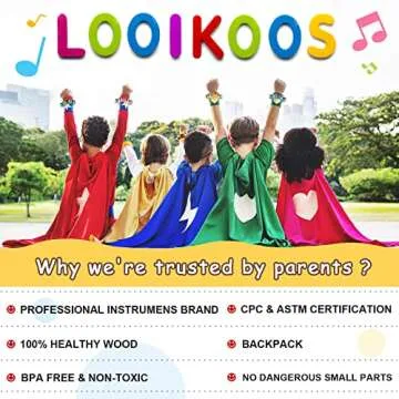 LOOIKOOS Toddler Musical Instruments Set Wooden Percussion Instruments Toy for Kids Baby Preschool Educational Musical Toys for Boys and Girls with Storage Bag