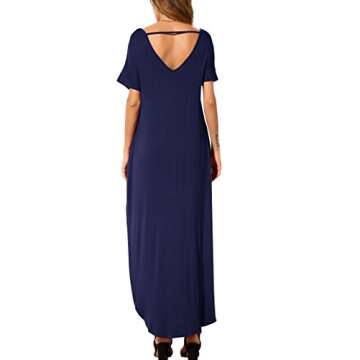 GRECERELLE Women Casual Sundresses Short Sleeve Shirt Dress Split Maxi Long Beach Dresses Travel Vacation 2025 Summer Outfits XL, Navy Blue