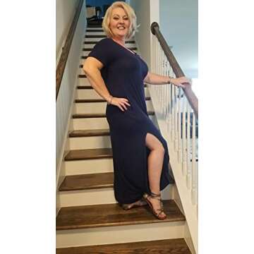 GRECERELLE Women Casual Sundresses Short Sleeve Shirt Dress Split Maxi Long Beach Dresses Travel Vacation 2025 Summer Outfits XL, Navy Blue