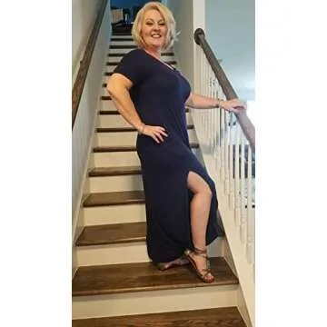 GRECERELLE Women Casual Sundresses Short Sleeve Shirt Dress Split Maxi Long Beach Dresses Travel Vacation 2025 Summer Outfits XL, Navy Blue