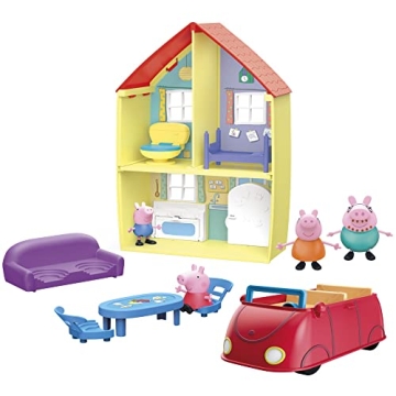 Peppa Pig Toys Peppa's Family Home Combo , House Playset with 4 Figures and Car , Preschool Toys for...