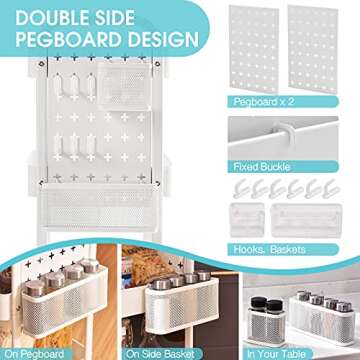 TOOLF 3-Tier Rolling Cart, Metal Utility Storage Cart with DIY Pegboards, Art Craft Trolley with Bas...