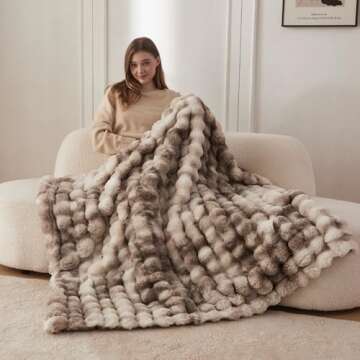 COOVA Faux Rabbit Fur & Flannel Throw Blanket 50x60 Inch - Luxury Fuzzy & Cozy Soft Blanket for All ...
