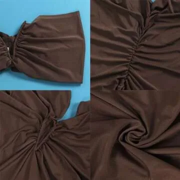 Tcremisa Women's Sexy Summer 2 Piece Vacation Outfits Stretch Off Shoulder Tube Top and Long Ruched Skirts Suit Set Brown