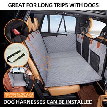 YJGF Back Seat Extender for Dogs, Seat Cover for Back Seat Bed Inflatable for Car Camping Air Mattress,Dog Hammock for Car Travel Bed,Non Inflatable Car Bed Mattress for Car SUV Truck (Grey)