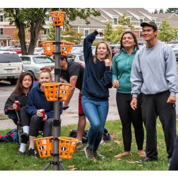 Creative Brainworks: B3 Bean Bag Bucketz; Outdoor Backyard Game : Lawn Bean Bag Toss Party Game - Giant 5' Camping, Tailgate, Beach, Cornhole Alternative Game Set, Yellow/Blue/Orange/Grey