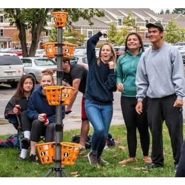 Creative Brainworks: B3 Bean Bag Bucketz; Outdoor Backyard Game : Lawn Bean Bag Toss Party Game - Giant 5' Camping, Tailgate, Beach, Cornhole Alternative Game Set, Yellow/Blue/Orange/Grey