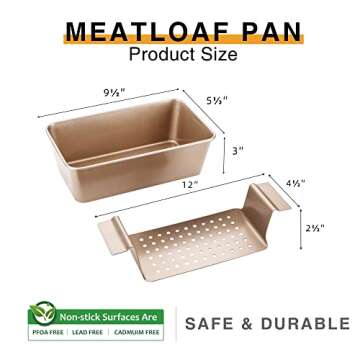 HONGBAKE Meatloaf Pan with Drain Tray, 9 x 5 Loaf Pans with Insert, Nonstick Meat Loaf for Baking, Reduce the Fat and Kick Up the Flavor, Champagne Gold