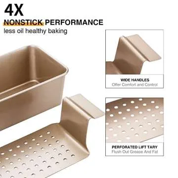 HONGBAKE Meatloaf Pan with Drain Tray, 9 x 5 Loaf Pans with Insert, Nonstick Meat Loaf for Baking, Reduce the Fat and Kick Up the Flavor, Champagne Gold