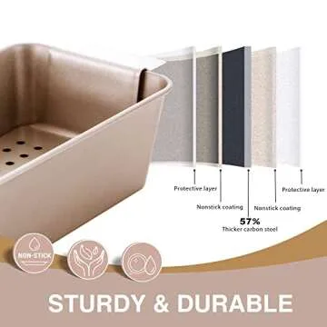 HONGBAKE Meatloaf Pan with Drain Tray, 9 x 5 Loaf Pans with Insert, Nonstick Meat Loaf for Baking, Reduce the Fat and Kick Up the Flavor, Champagne Gold