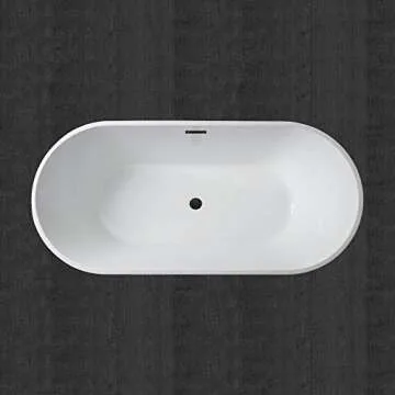 WOODBRIDGE 67" Acrylic Freestanding Bathtub Contemporary Soaking Tub, White Acrylic (Matte Black Drain/Overflow), B0013-MB-Drain &O