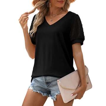 Tshirts Shirts for Women Petite Short Sleeve V Neck Summer Casual Tee Tops Black XS