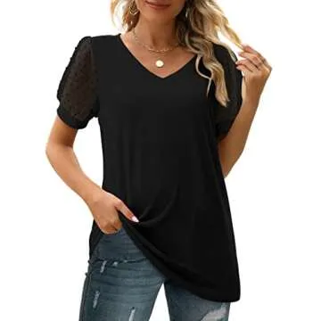 Tshirts Shirts for Women Petite Short Sleeve V Neck Summer Casual Tee Tops Black XS