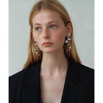 INNERDIVA Silver Abstract Irregular Spiral Geometric Statement Earrings Spiral Geometric Earrings Twist Dangle Earrings