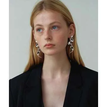 INNERDIVA Silver Abstract Irregular Spiral Geometric Statement Earrings Spiral Geometric Earrings Twist Dangle Earrings