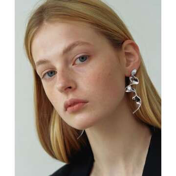 INNERDIVA Silver Abstract Irregular Spiral Geometric Statement Earrings Spiral Geometric Earrings Twist Dangle Earrings