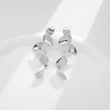 INNERDIVA Silver Abstract Irregular Spiral Geometric Statement Earrings Spiral Geometric Earrings Twist Dangle Earrings