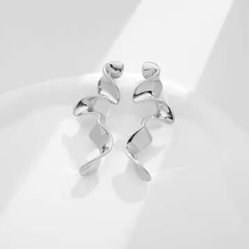 INNERDIVA Silver Abstract Irregular Spiral Geometric Statement Earrings Spiral Geometric Earrings Twist Dangle Earrings