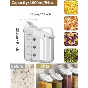 Besmall Cereal Containers Storage,1.6L Airtight Dry Food Storage Containers with Pouring Spout Airtight Cereal storage Container with Lid Cereal Dispenser BPA Free Plastic